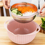 4-in-1 Rotatable Colander Drain Basket Set Kitchen Food Vegetable Washing Drain Colander Pink