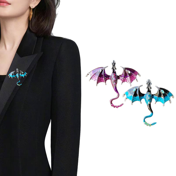 Set of 2Pcs Fashion Flying Dragon Brooch Pin Retro Dragon Lapel Pin Clothing Hat Decoration Purple and Blue