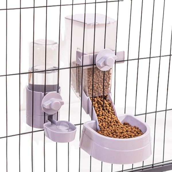 Automatic Food Water Dispenser Set Pet Feeder Bowl Set for Cage Purple