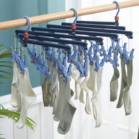 Foldable Hanger Laundry Pinch Hanger Multi-Functional Clothes Hanger Blue