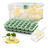 56-Grid Ice Cube Tray with Lid and Scoop 2-Tire Plastic Ice Cube Mold Green