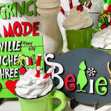 9Pcs Wooden Christmas Tiered Tray Decor Green Farmhouse Standing Signs Decorations Grinch Table Signs