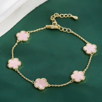 Dainty 5-Clover Bracelet Tarnish-Free Double Sided Bracelet for Women Pink