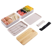 2-Layer Bento Box with Movable Compartments Stackable Lunch Box with Insulated Bag White