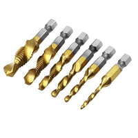 6Pcs HSS Hex Shank Tap Drill Bits Metric Thread Screw Compound Tapping Set Tool