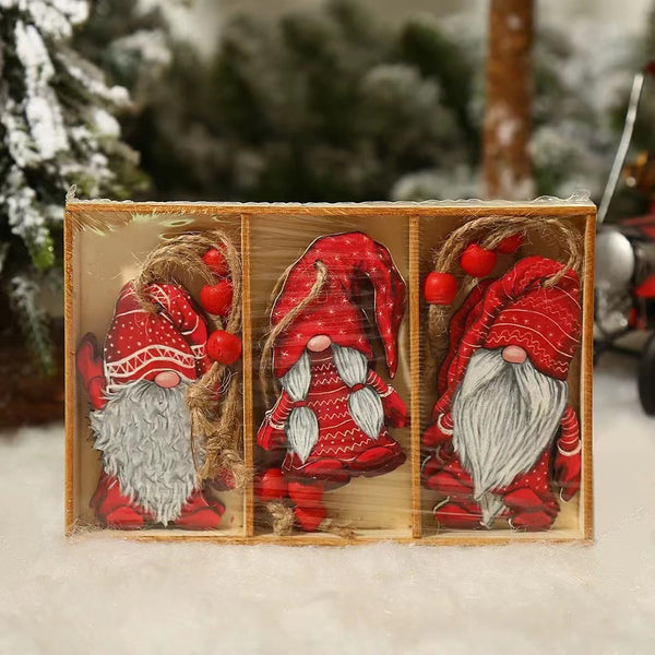 9Pcs Christmas Tree Decorations Gnomes Wooden Pendants Ornaments Style 3