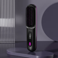 Cordless Hair Straightening Brush Portable Electric Heat-Up Straightener Comb Black