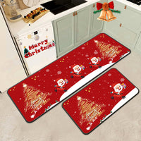 2 Pieces Set Christmas Kitchen Floor Mats Non-Slip Backing Kitchen Mat Xmas Decor Style 1