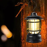 Retro Tent Camping Light Portable LED Lantern Rechargeable Night Lamp Black