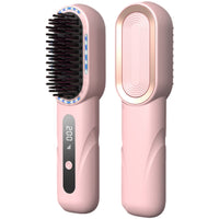 Cordless Hair Straightener Brush Portable Heated Straightening Comb Pink