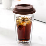 350ML Double Walled Glass Coffee Mug with Silicone Lid Travel Coffee Drinking Cup Coffee