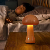 Cordless Wooden Mushroom Lamp Touch Dimmable Table Lamp Rechargeable Night Light