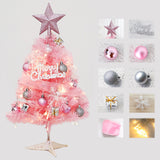 Artificial Mini Tabletop Christmas Tree  Pink Xmas Tree with LED Lights Treetop Ornaments