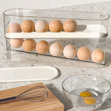 Auto Rolling Fridge Egg Organizer Space Saving Eggs Dispenser for Refrigerator Storage