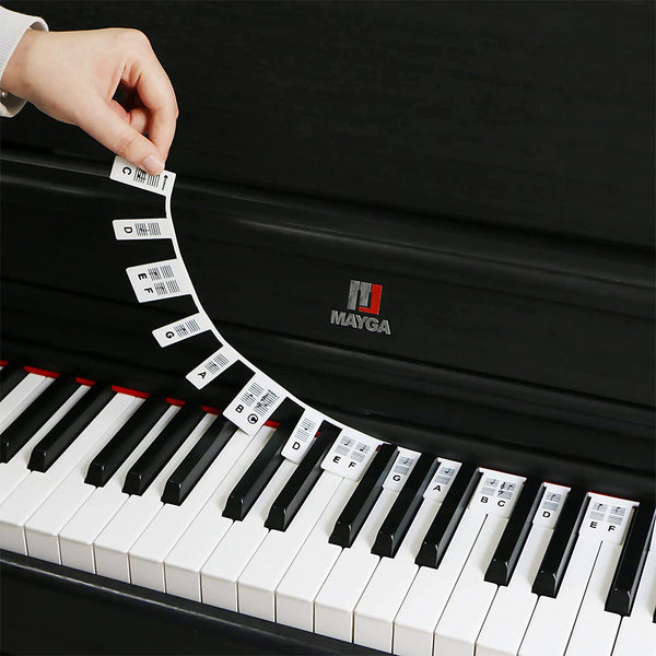 61Keys Removable Silicone Piano Keyboard Note Labels Set Piano Practice Note Chart without Stickers-Black