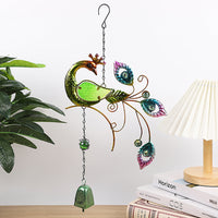 Peacock Wind Chimes Glass Hanging Wind Bell Outdoor Garden Decor Green