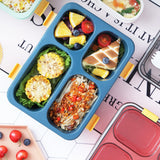 Portable 4-Compartment Microwaveable Lunch Box Bento Box with Cutlery Blue