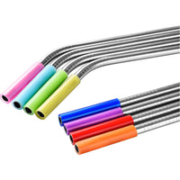 20Pcs Stainless Steel  Straws Reusable Drinking Straws with Silicone Tips