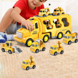 Kids LED Toy Cars Set Music Sound Truck Car with 6 Mini Cars Christmas Birthday Surprise Yellow