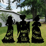 3Pcs Set Halloween Black Hocus Pocus Witches Garden Silhouette Yard Signs with Stakes