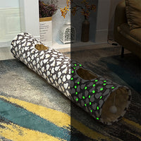 Pet Cat Tunnel Toy with Plush Ball Collapsible Self-Luminous Photoluminescence Toy for Small Animals Pets Style 1