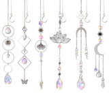 6Pcs Glass Sun Catcher Prism Hanging Ornament Kit with Chain Silver