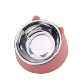 Tilted Dog Food Bowl Stainless Steel Cat Dog Feeder Pink