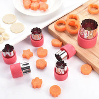 Mini Vegetable Cutter Shapes Set Stainless Steel Biscuit Molds Cookie Pastry Stamps Mold for Kids Baking Pink