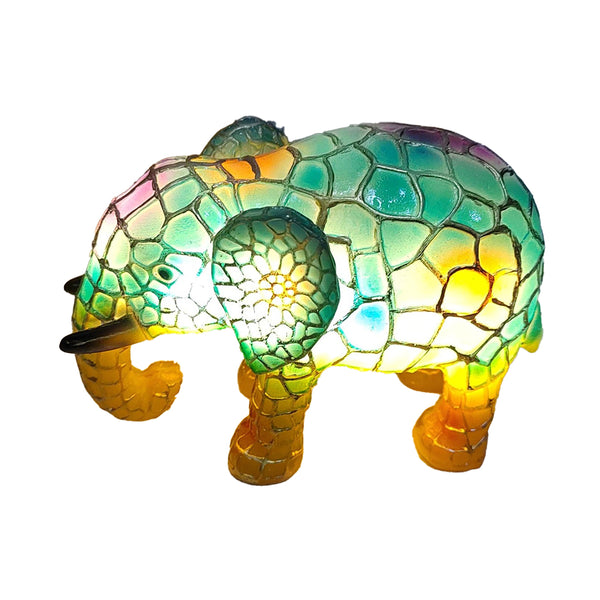 Animal Table Lamp Stained Painting Glass-Like Night Light Resin Home Bedroom Decoration Elephant Style