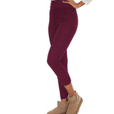 Fleece Lined Leggings Women High Waisted Winter Yoga Pants Tummy Control for Hiking Workout Wine Red