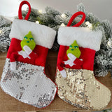 2Pcs Sequin Green Monster Christmas Stocking Xmas Tree Pendant Christmas Decoration