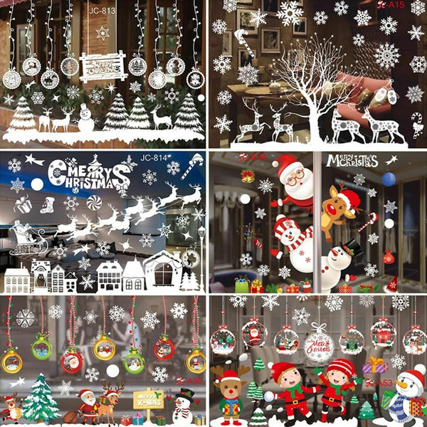 6-Style Christmas-Themes Window Stickers Xmas Decal Shop Xmas Party Wall Decor