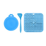 3Pcs Dog Feeding Set Silicone Pet Slow Feeder Lick Mat with Can Lids and Spoon Blue