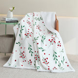 125×145cm Reversible Plush Blanket Soft Throw Blanket for Sofa Couch Bed White