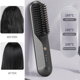 Cordless Hair Straightener Brush Portable Negative Ion Heating Hair Straightening Comb on-The-go Black