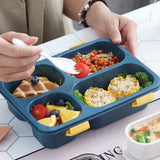 Portable 4-Compartment Microwaveable Lunch Box Bento Box with Cutlery Blue