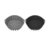 2Pcs Silicone Air Fryer Pot with Handle Reusable Nonstick Air Fryer Liner Baking Tray Basket Black and Gray