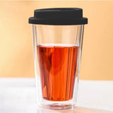 350ML Double Walled Glass Coffee Mug with Silicone Lid Travel Coffee Drinking Cup Black