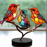 3 Birds On Branch Ornaments Stained Birds Decorations Style 1