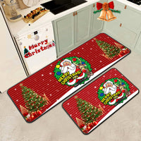 2 Pieces Set Christmas Kitchen Floor Mats Non-Slip Backing Kitchen Mat Xmas Decor Style 2