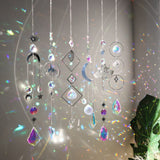 6Pcs Glass Sun Catcher Prism Hanging Ornament Kit with Chain Silver