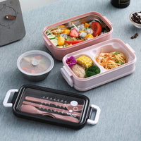 Lunch Box Food Containers Bento Microwave Stainless Portable Box with Dinnerware Pink