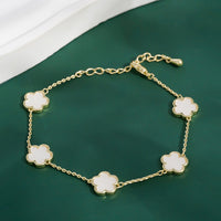 Dainty 5-Clover Bracelet Tarnish-Free Double Sided Bracelet for Women White