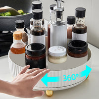 360-Degree Rotating Seasoning Organizer Spice Snack Cosmetic Storage BoxTray Display Stand White