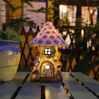 Solar Fairy Mushroom House Decorations Garden Statue Lawn Yard Patio Ornaments