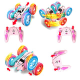 2.4 GHZ Remote Control Stunt Car 4WD Double Sided Rotating Crawler with Headlights Pink