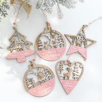 5Pcs Christmas Wooden Hanging Ornament Xmas Tree Pendant Decorations Home Holiday Party Decor