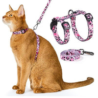 Adjustable Cat Harness and Leash Set Escape Proof Strap for Walking Travel Pink