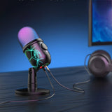 USB Gaming Microphone with RGB Lights Plug and Play Mic for Recording Live Streaming