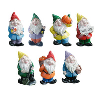 7Pcs Mini Resin Dwarf Gnome Statue Table and Garden Ornaments